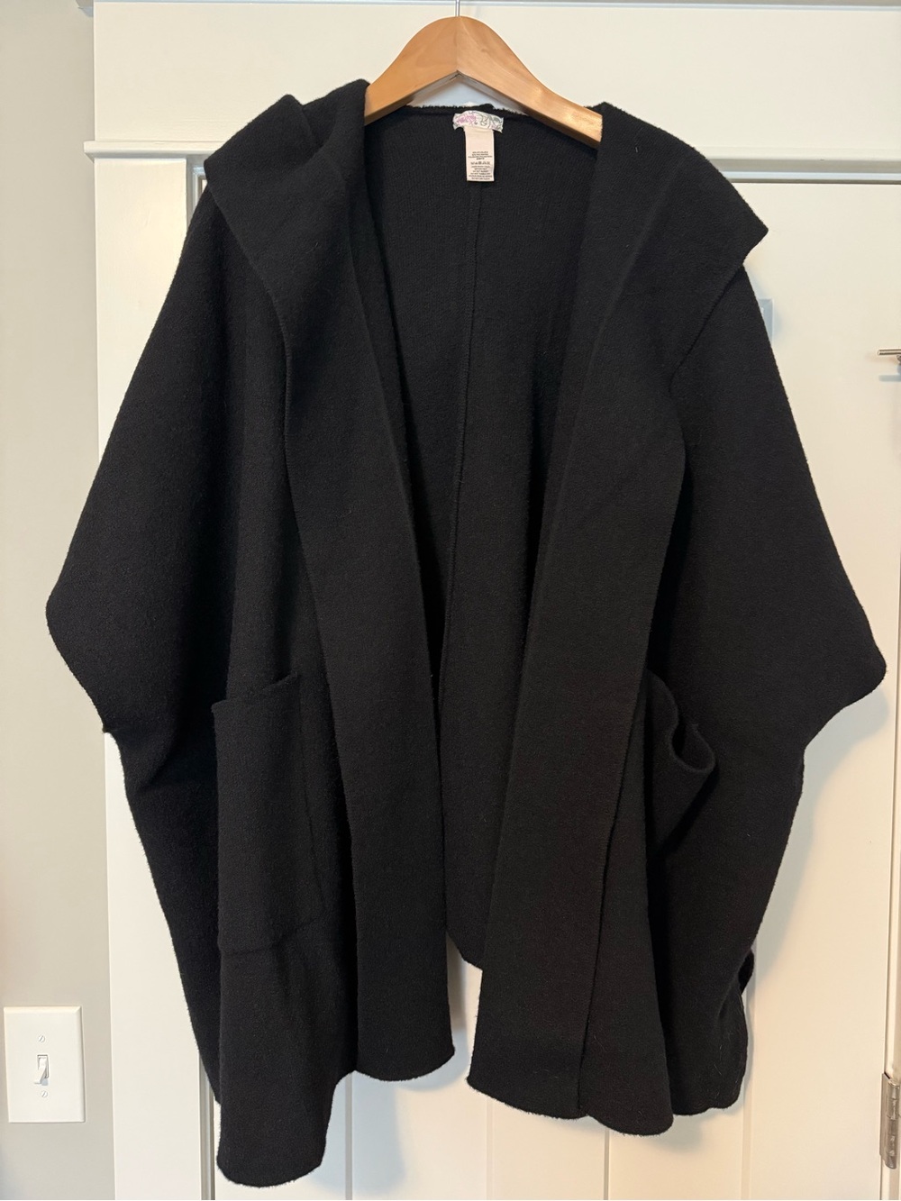 Free People Black Hooded Open-Front Hooded Cardigan